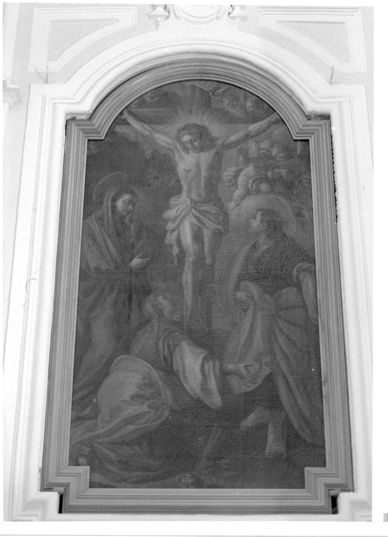 Cristo crocifisso con la Madonna, Santa Maria Maddalena e San Giovanni Evangelista (dipinto) - ambito campano (sec. XVIII)
