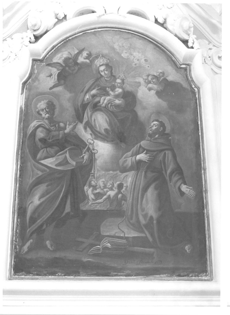 Madonna con personaggi che implorano il suo aiuto (dipinto) di Ferrara Domenico (sec. XVIII)