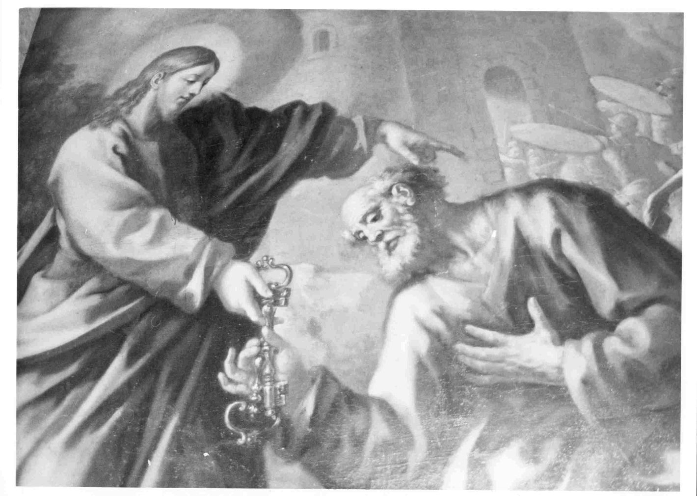 Cristo consegna le chiavi a San Pietro (dipinto) di Mozzillo Angelo (sec. XIX)