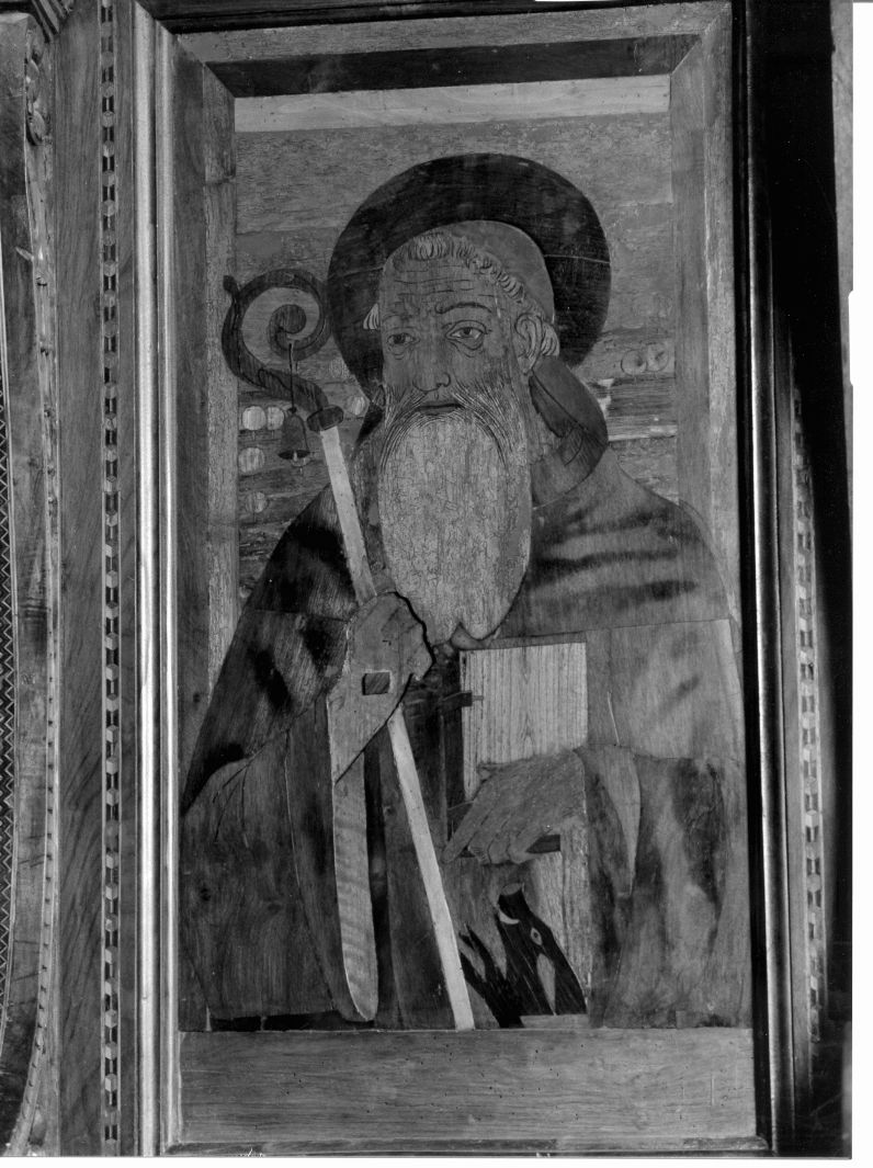 Sant'Antonio Abate (pannello di stallo di coro, elemento d'insieme) di Gallo Giovanni (sec. XVI)
