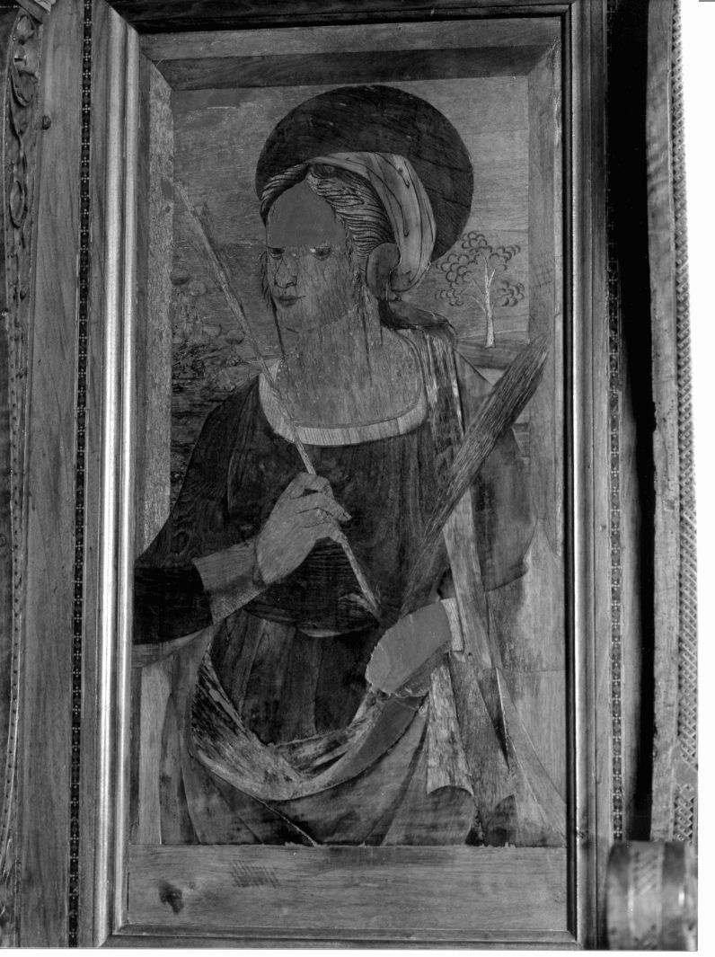 Sant'Orsola (pannello di stallo di coro, elemento d'insieme) di Gallo Giovanni (sec. XVI)