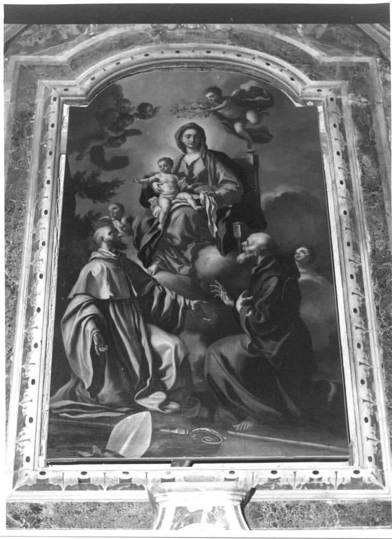 Madonna con Bambino tra San Guglielmo e San Francesco di Paola (dipinto) di Solimena Francesco detto Abate Ciccio (cerchia) (sec. XVII)