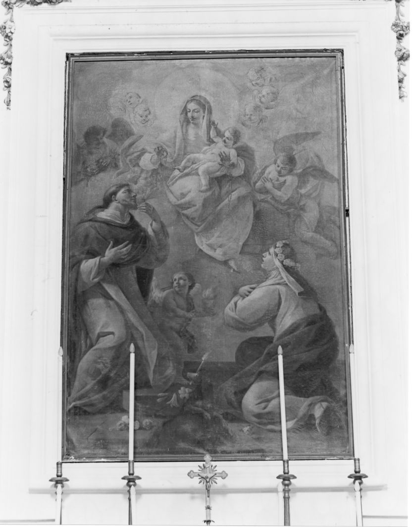 Madonna del Rosario con San Domenico e Santa Rosa da Lima (dipinto) di Solimena Francesco detto Abate Ciccio (cerchia) (seconda metà sec. XVIII)