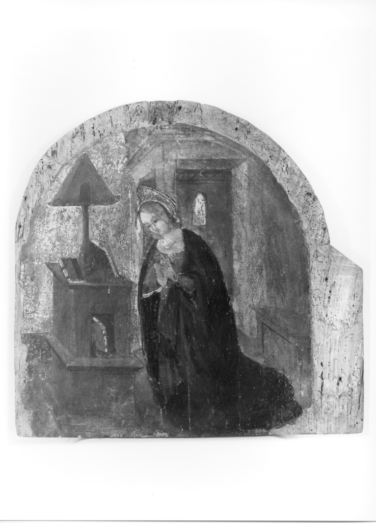 Madonna annunciata (scomparto di polittico, elemento d'insieme) di Maestro dei polittici francescani (sec. XVI)