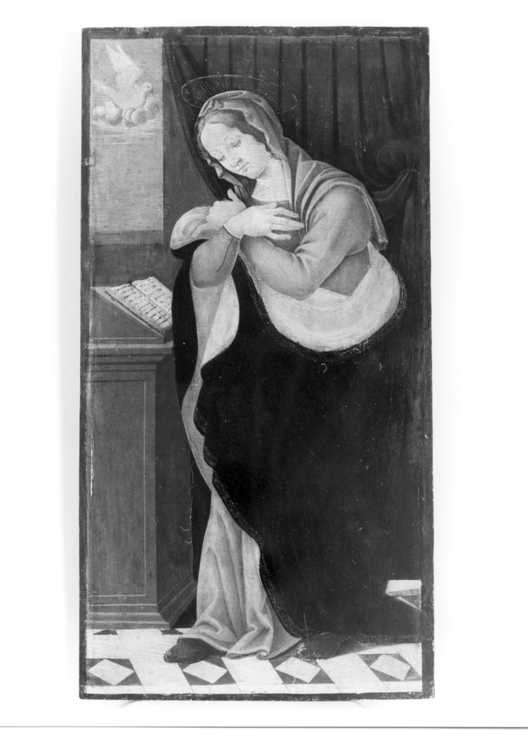 Madonna annunciata (scomparto di polittico, elemento d'insieme) di Maestro del Polittico di Angri (primo quarto sec. XVI)