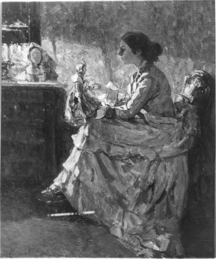 figura di donna seduta (dipinto) di Caputo Ulisse (sec. XIX)