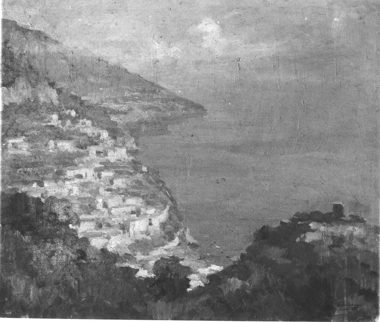 veduta della costiera amalfitana (dipinto) di Avallone Mario (sec. XX)