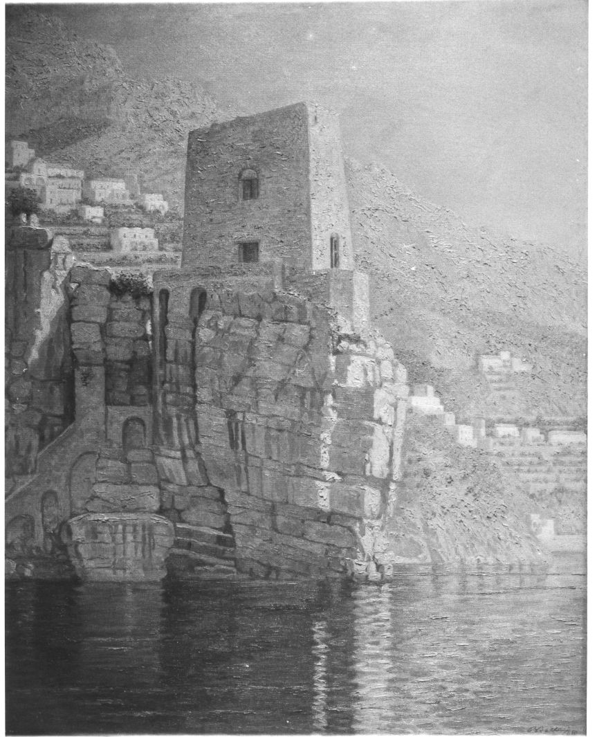 torre sul mare (dipinto) di Bella Raffaele (sec. XIX)