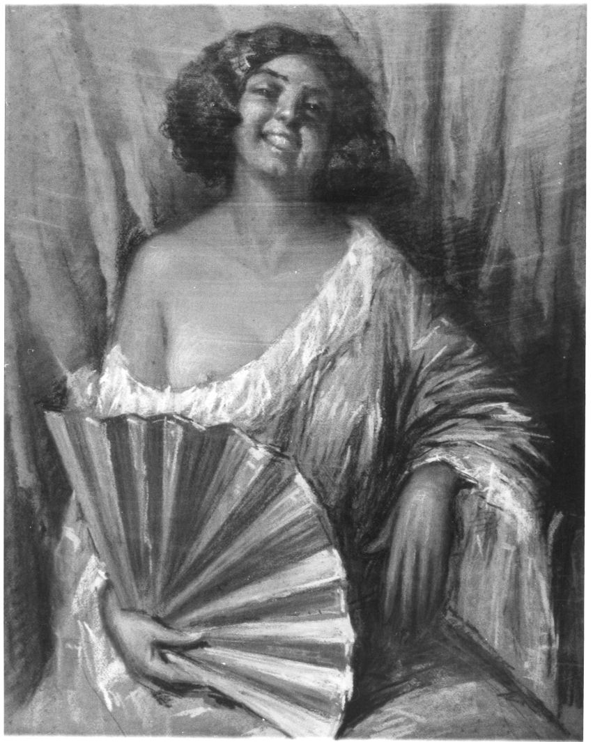 donna con ventagli (dipinto) di Beraglia Guglielmo (sec. XX)