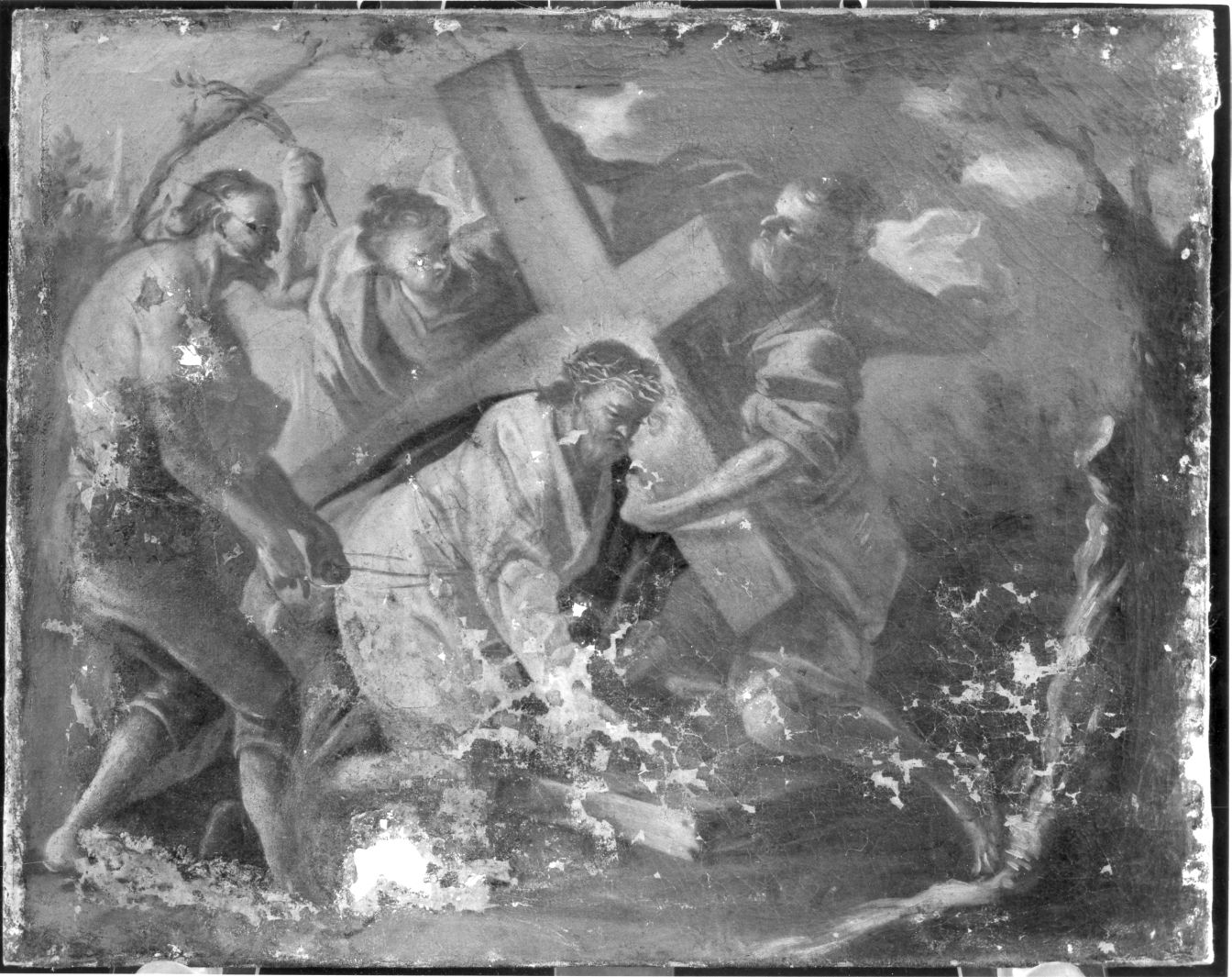 stazione VII: Gesù cade sotto la croce la seconda volta (dipinto, elemento d'insieme) di Peccheneda Nicola (attribuito) (sec. XVIII)
