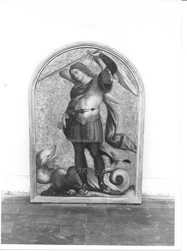 San Michele Arcangelo combatte il drago (scomparto di polittico, elemento d'insieme) di Sabatini Andrea detto Andrea da Salerno (sec. XVI)