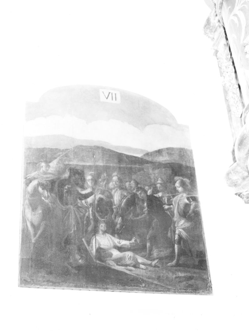 stazione VII: Gesù cade sotto la croce la seconda volta (dipinto, elemento d'insieme) di Carbutti M (attribuito) (sec. XVIII)
