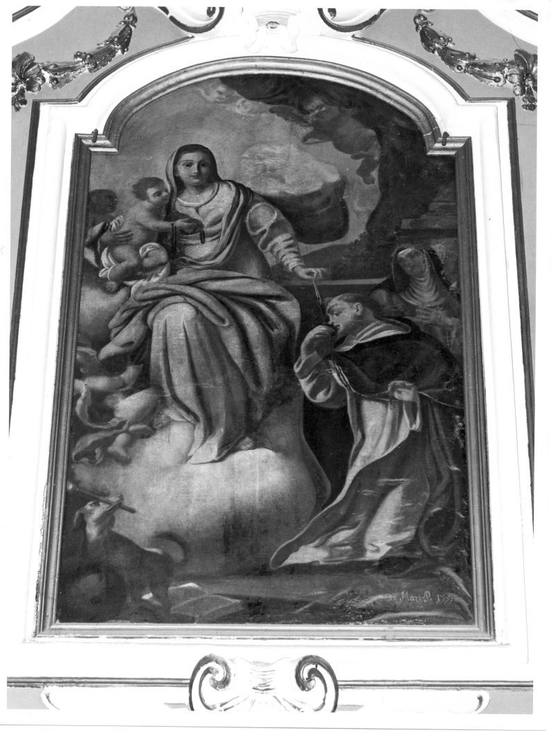 Madonna del Rosario con San Domenico e Santa Caterina da Siena (dipinto) di De Mari Gian Battista (sec. XVIII)
