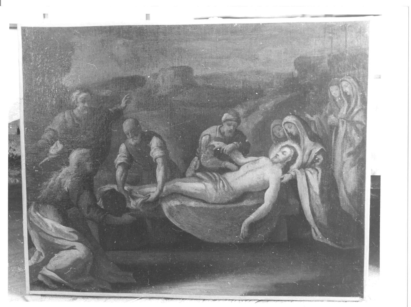 stazione XIV: Gesù deposto nel sepolcro (dipinto, ciclo) di Ricciardi Michele (cerchia) (inizio sec. XVIII)