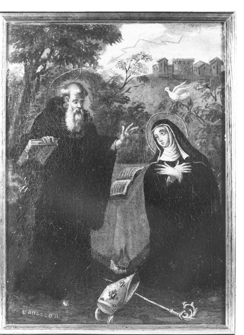 San Benedetto visita Santa scolastica (dipinto) - ambito Italia meridionale (sec. XVII)