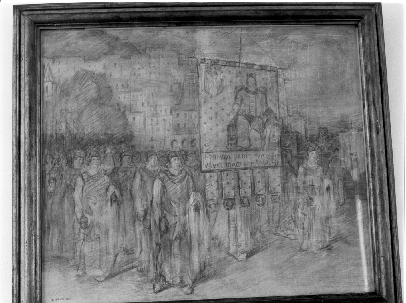 corteo di cavalieri amalfitani (dipinto) di Devanna D (sec. XX)