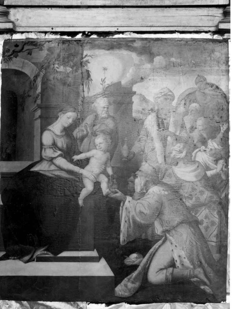 adorazione dei Re Magi (dipinto, elemento d'insieme) di Criscuolo Giovanni Filippo (sec. XVI)
