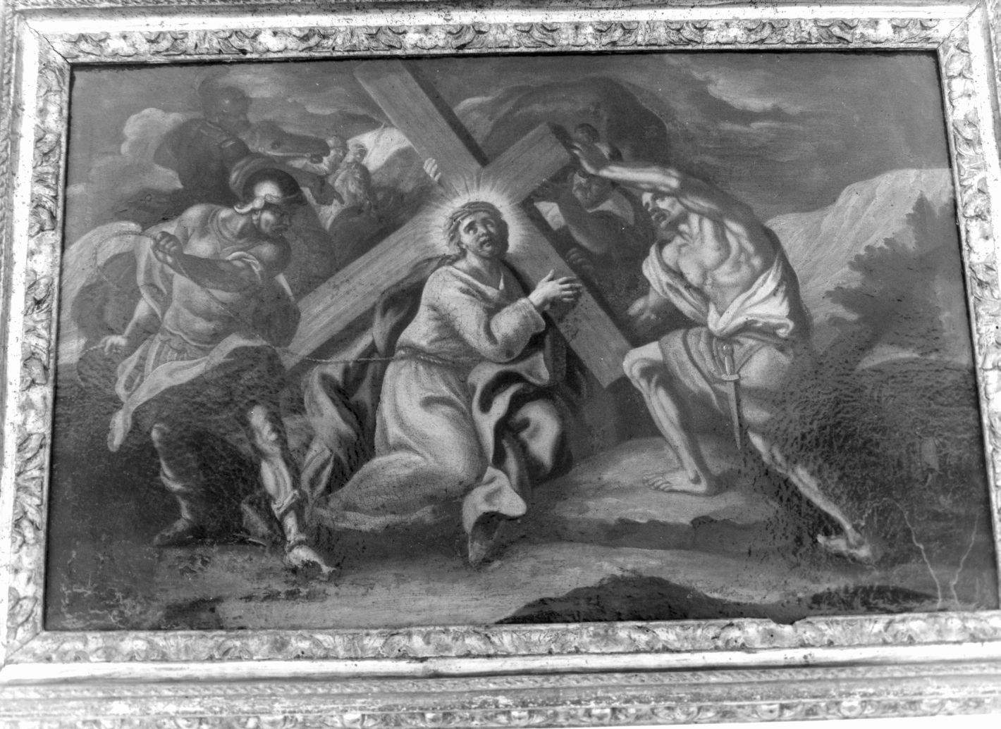 stazione VII: Gesù cade sotto la croce la seconda volta (Via Crucis, ciclo) di De Maio Paolo (scuola) (sec. XVIII)