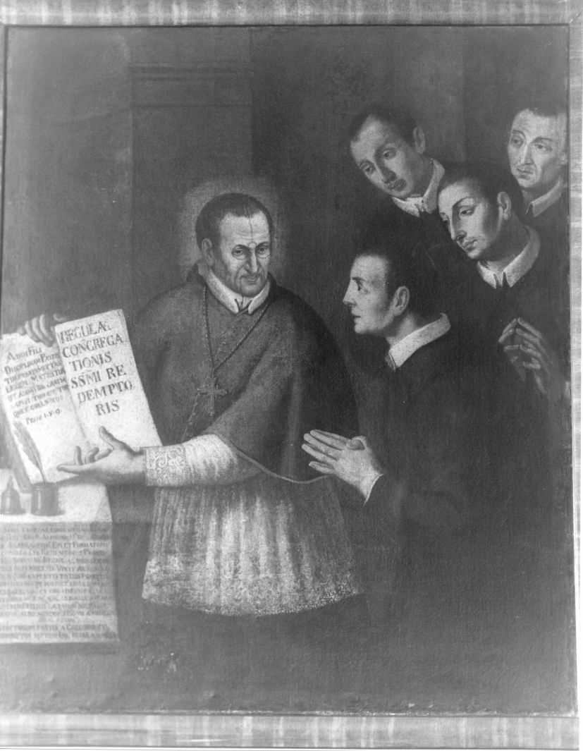 Sant'Alfonso mostra la Regola ai suoi primi congregati (dipinto) - ambito napoletano (sec. XIX)
