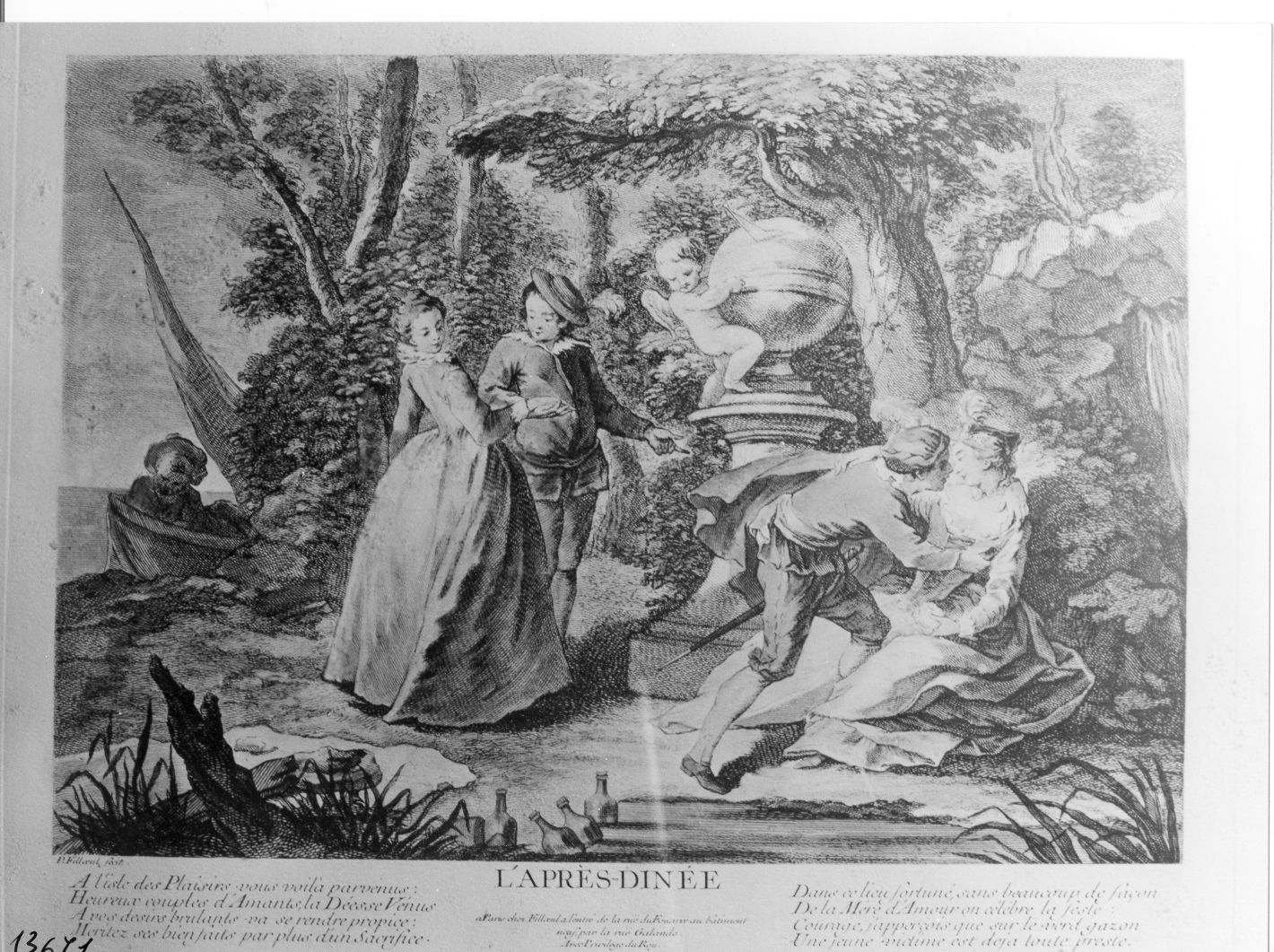 scena campestre con figure (stampa colorata a mano) di Filloeul Pierre (sec. XVIII)