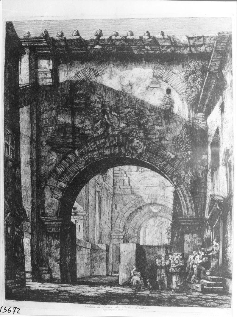 veduta dei portici di Ottavia (stampa) di Rossini Luigi (sec. XIX)
