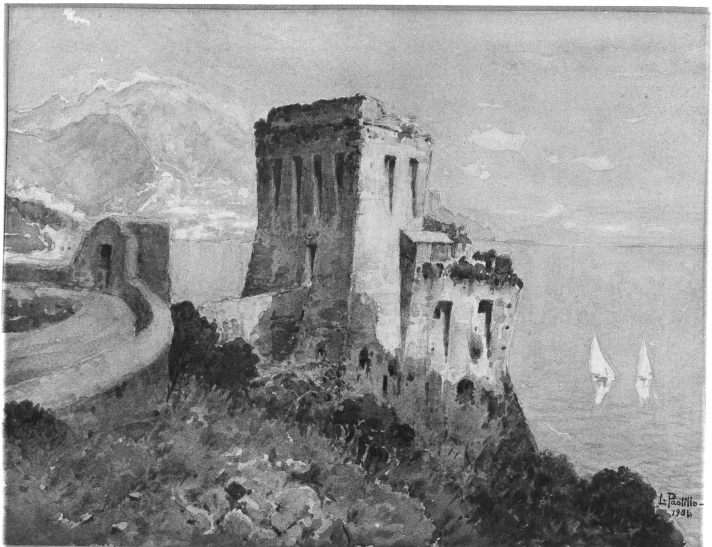 torre dello Scarpariello (disegno) di Paolillo Luigi (sec. XX)