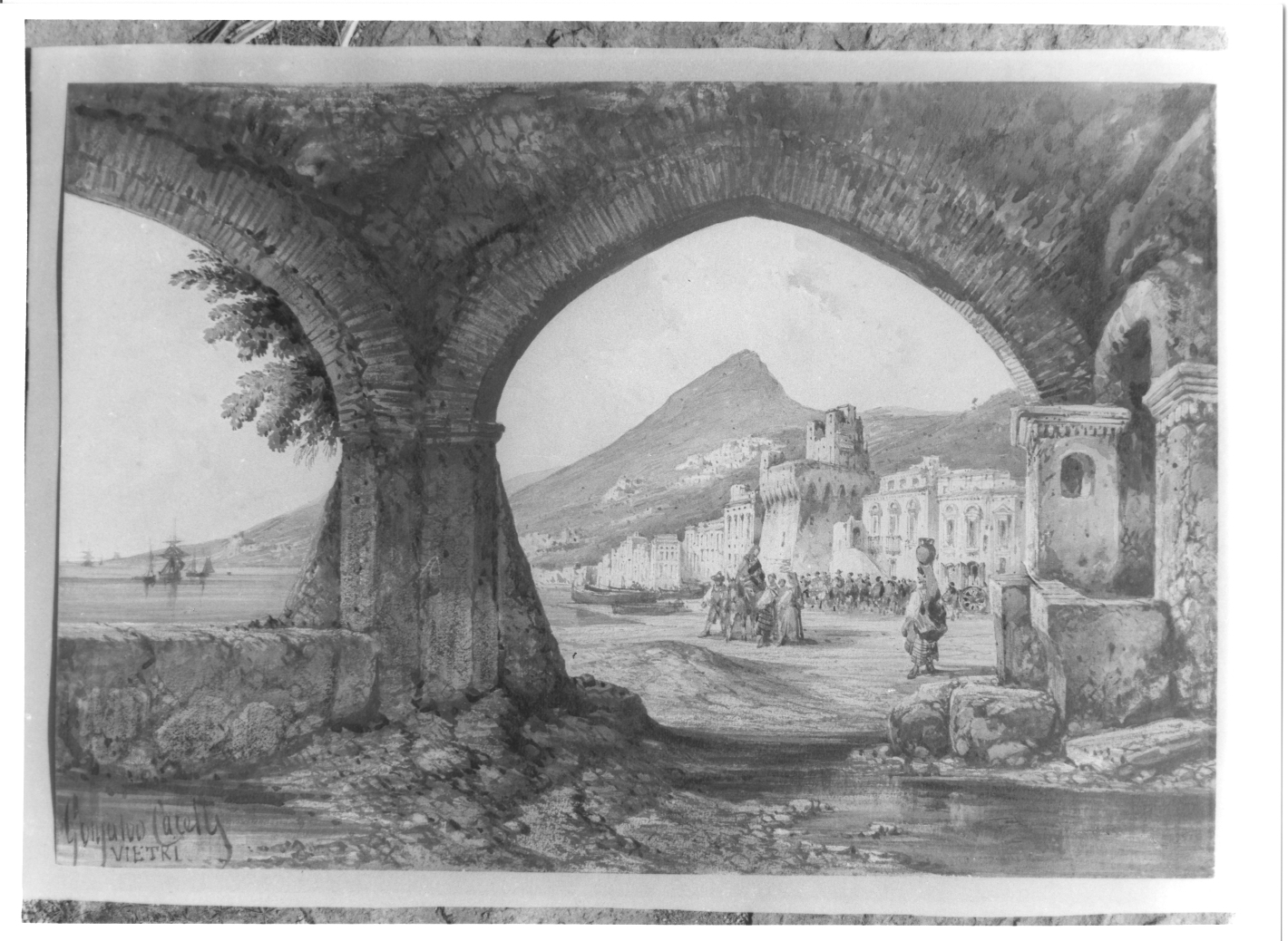 veduta di Marina di Vietri (disegno) di Carelli Consalvo (secc. XIX/ XX)
