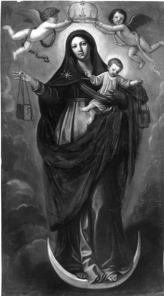 Madonna Immacolata con Bambino incoronata da due angeli (dipinto) di Galiadi Giovan Battista (inizio sec. XIX)