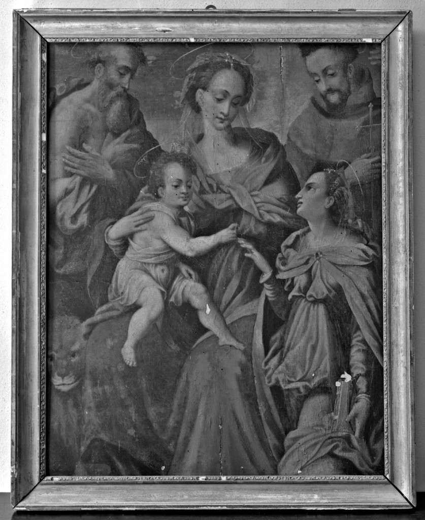 Madonna con Bambino, San Giovanni, Santa Rita e San Francesco d'Assisi (dipinto) di Allori Alessandro (cerchia) (seconda metà sec. XVI)