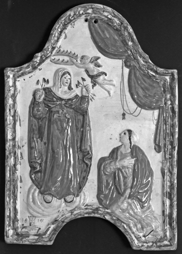 Madonna con angelo e santa (targa devozionale) - ambito Italia centrale (sec. XIX)