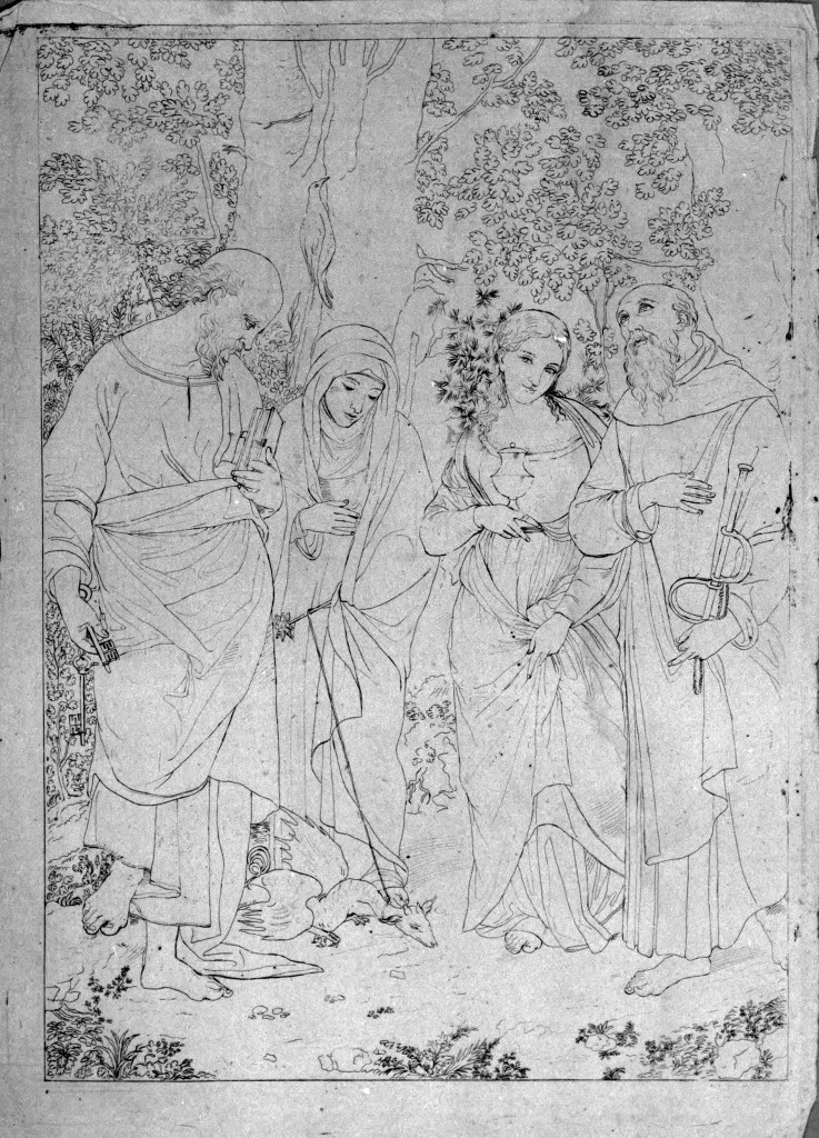 San Pietro, Santa Marta, Santa Maria Maddalena, San Leonardo (disegno) - ambito italiano (sec. XIX)