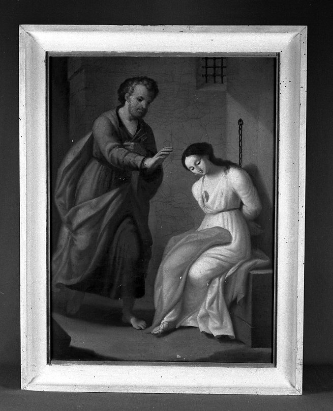 Sant'Agata in carcere curata miracolosamente da San Pietro (dipinto) di Montanari Salvatore (maniera) (prima metà sec. XIX)