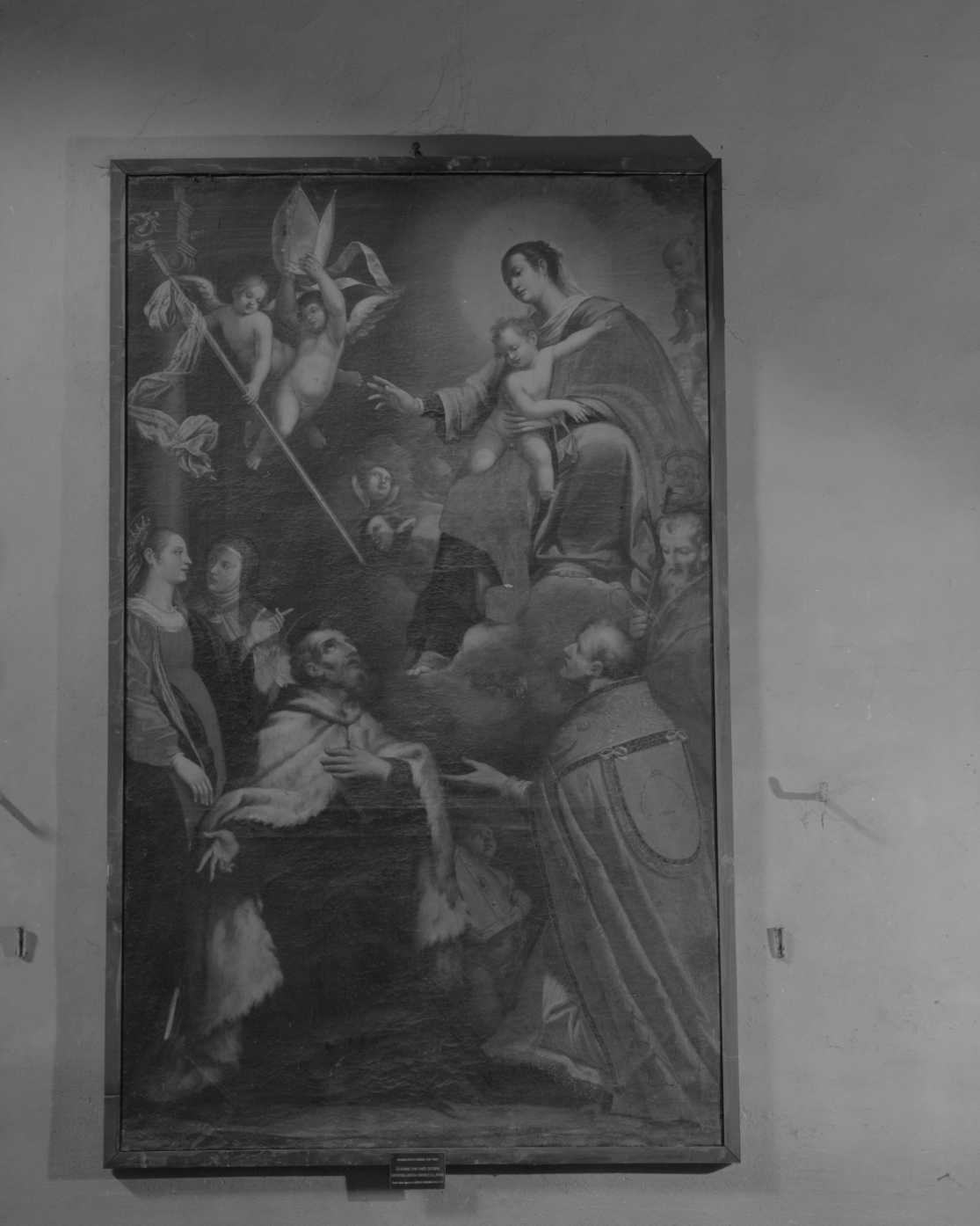 Madonna con Santi Caterina, Eufrosina, Andrea Corsini, Liborio e Santo Vescovo, Madonna e Santi (pala d'altare) di Barbiani Giovanni Battista (sec. XVII)