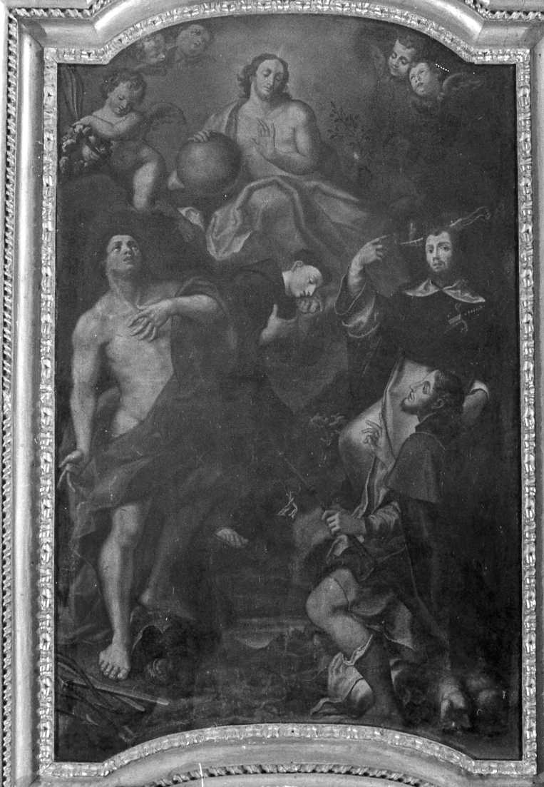 Cristo redentore con angeli e santi (dipinto) - ambito marchigiano (fine/inizio secc. XVII/ XVIII)