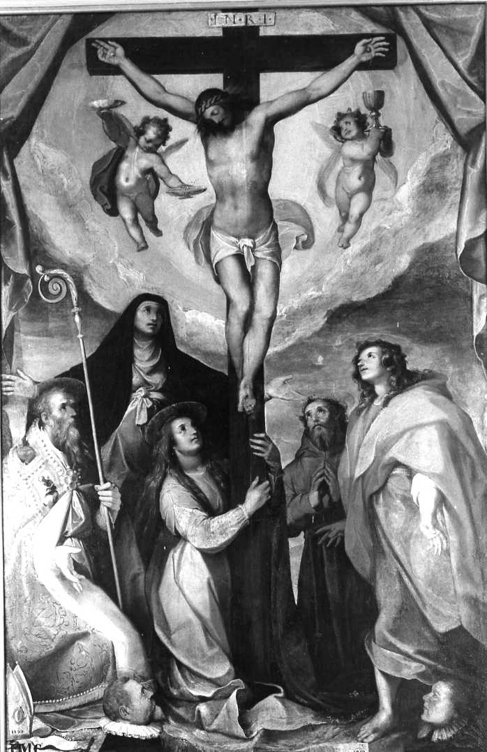 crocifissione di Cristo con la Madonna e santi (dipinto) di Bellini Filippo (sec. XVI)