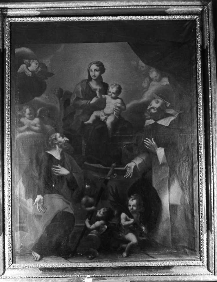 Madonna con Bambino in trono tra santi (dipinto) - ambito romagnolo (fine sec. XVII)