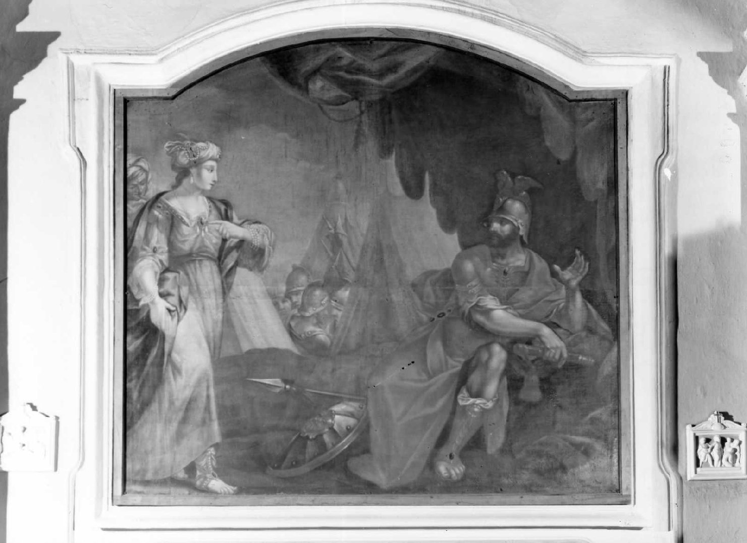 Dialogo tra Giuditta e Oloferne (dipinto, elemento d'insieme) - ambito romagnolo (sec. XVIII)