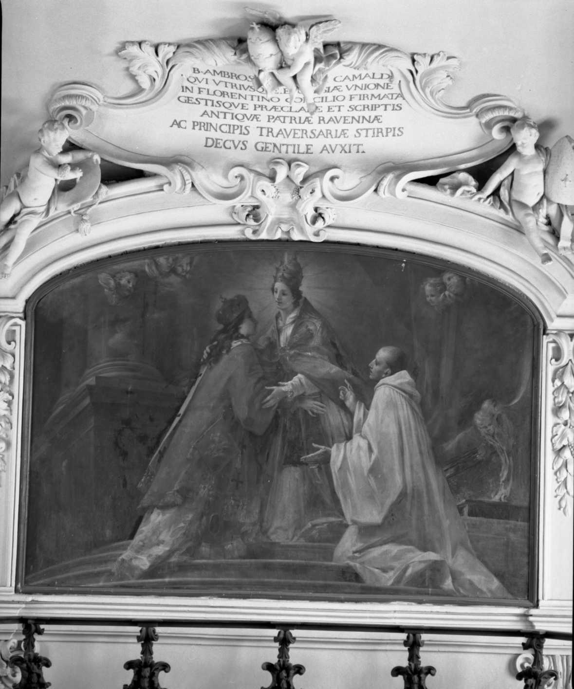 L'unione della chiesa greca con la latina fattasi nel Concilio di Firenze fattasi specialmente per opera di Ambrogio Traversari, L'unione della chiesa greca con la latina (dipinto) di Mancini Francesco (sec. XVIII)