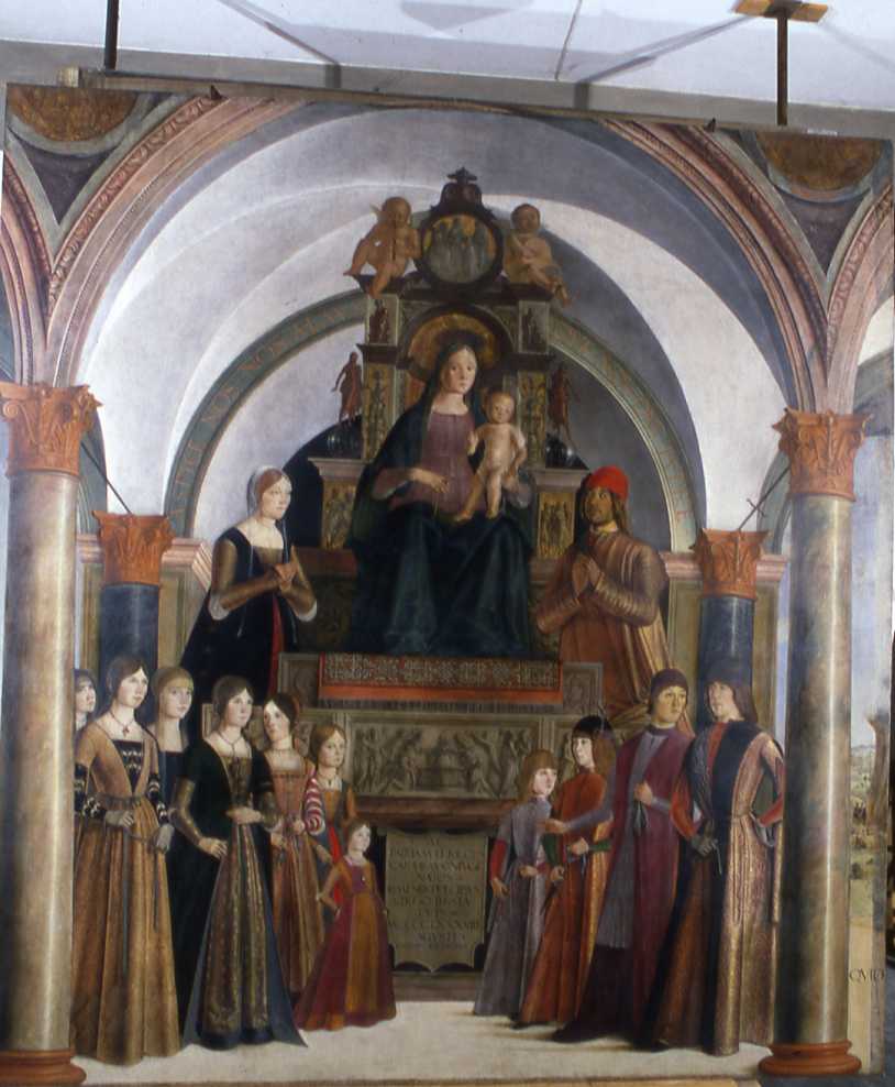 Madonna con Bambino e la famiglia Bentivoglio (dipinto) di Costa Lorenzo il Vecchio (sec. XV)