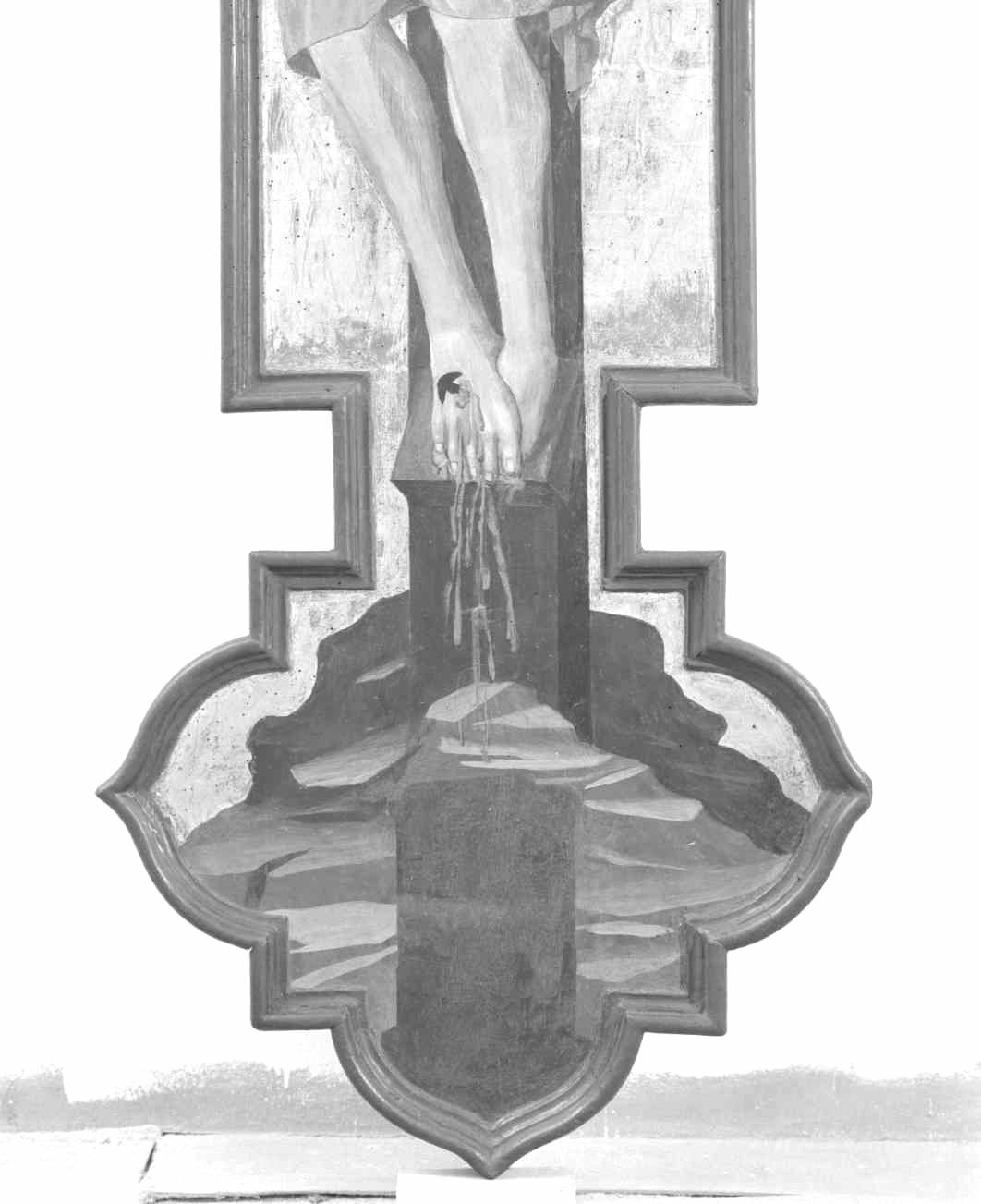 Croce crocifisso, l'Addolorata, San Giovanni evangelista, il pellicano (croce dipinta) di Jacopo di Paolo (sec. XV)