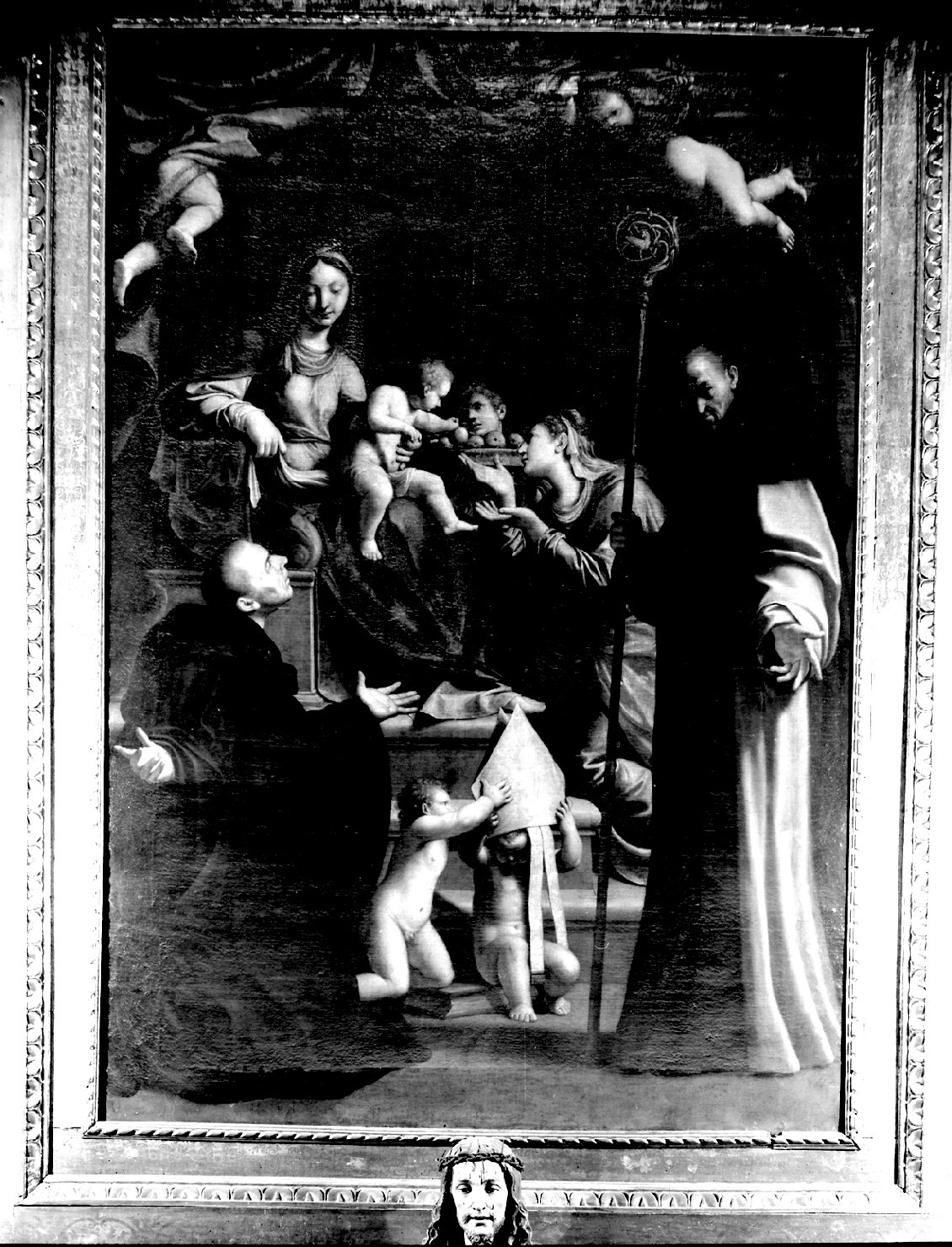 Sposalizio mistico di santa Caterina e i santi Mauro e Placido abate (pala d'altare) di Massari Lucio (sec. XVII)