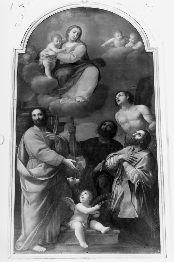 Madonna con San Bartolomeo, San Rocco, San Sebastiano e San Giovanni Nepomuceno (dipinto) di Quaini Luigi (secc. XVII/ XVIII)