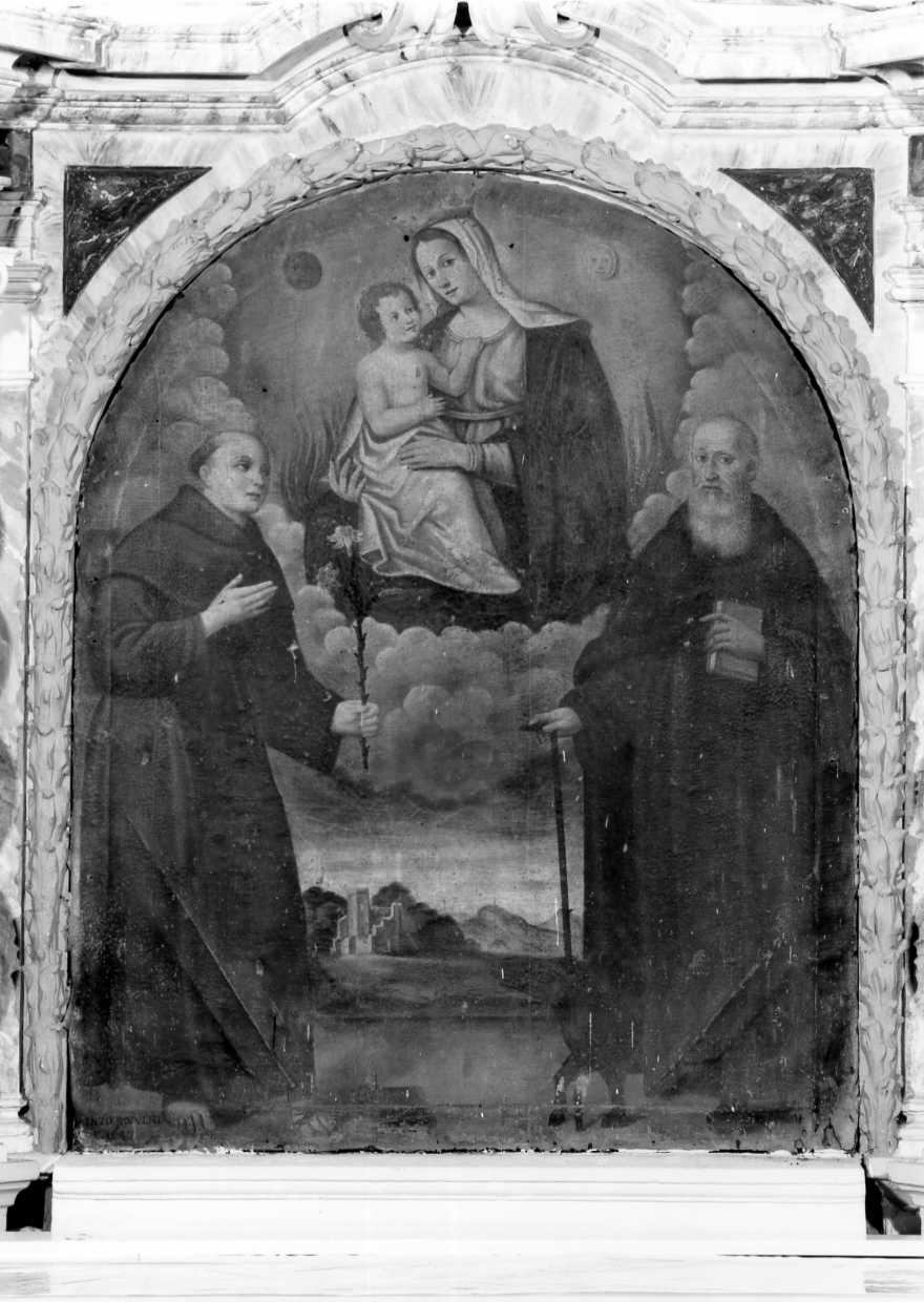 Madonna con Bambino, Sant'Antonio da Padova e Sant'Antonio Abate (dipinto) di Panulini Renzo (sec. XVII)