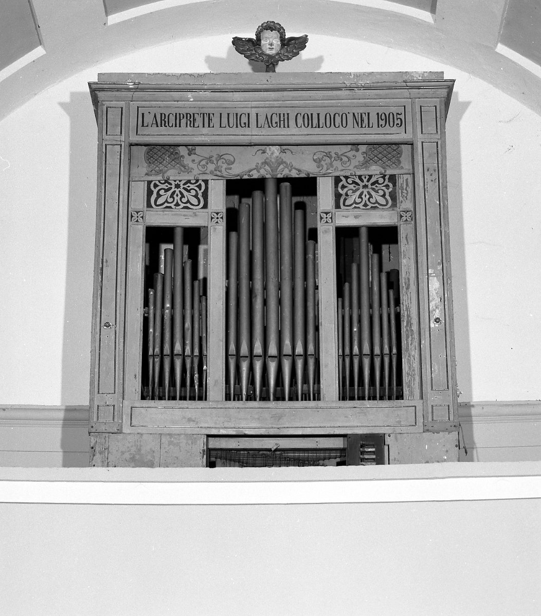 motivi decorativi e putto alato (cassa d'organo) - bottega Mercuri Abele e figli (sec. XX)