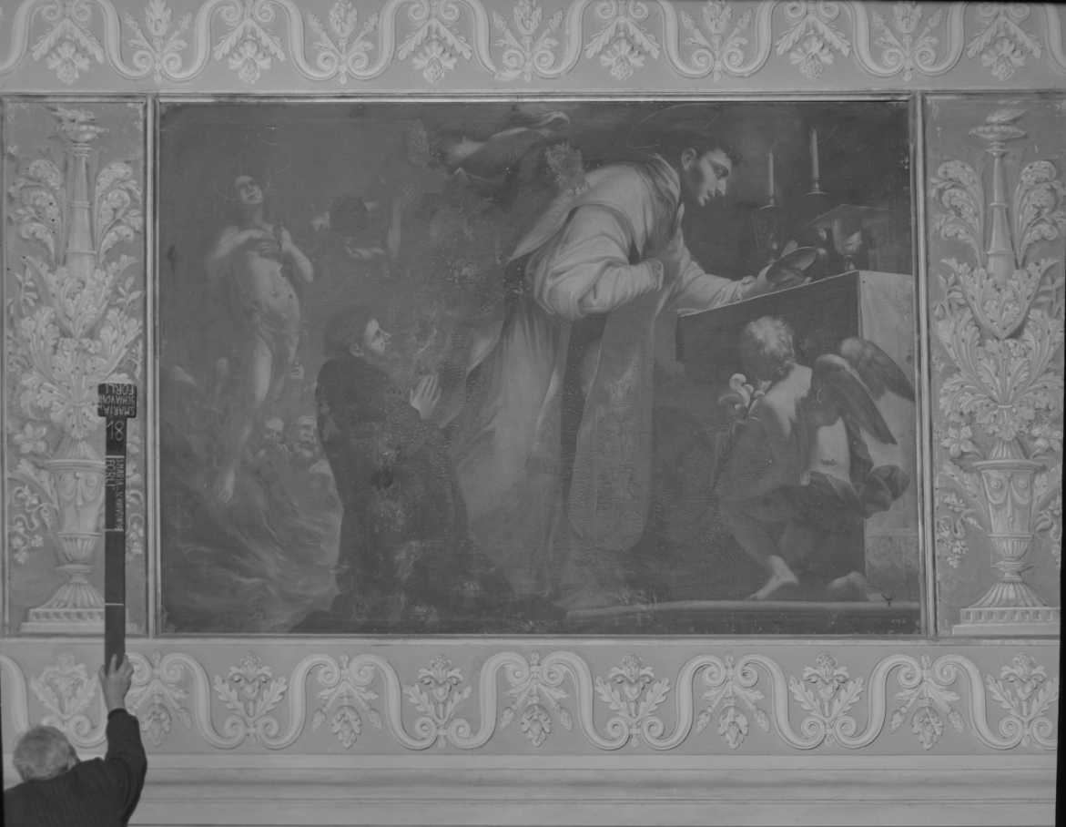 San Nicola da Tolentino libera le anime del purgatorio mentre celebra la Messa, San Nicola da Tolentino libera le anime del purgatorio (dipinto) di Cignani Carlo (scuola) (seconda metà sec. XVIII)