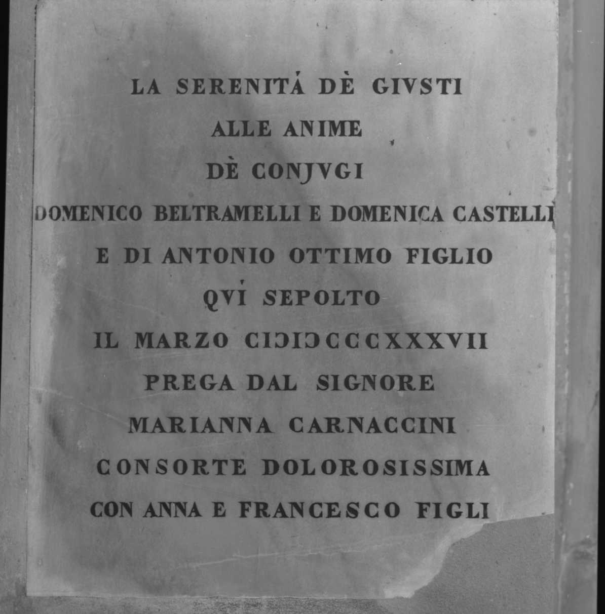 lapide - ambito forlivese (secondo quarto sec. XIX)