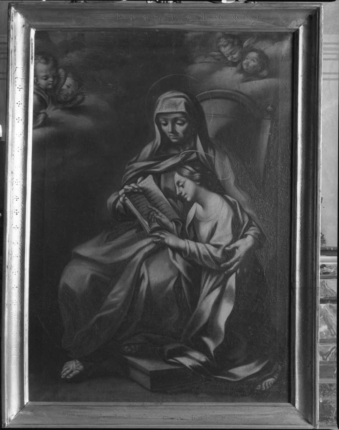 Sant'Anna insegna la lettura a Maria Bambina, Sant'Anna insegna a leggere a Maria Vergine (dipinto) - ambito emiliano (metà sec. XVIII)