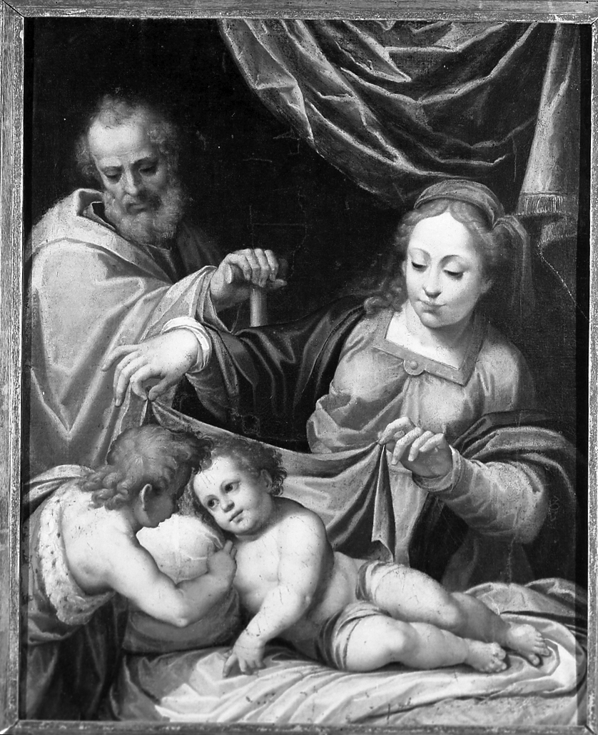Sacra Famiglia con San Giovanni Battista bambino (dipinto) - ambito romagnolo (sec. XVI)