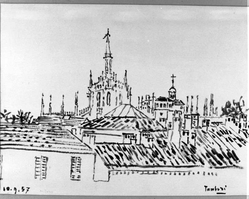 veduta di città (dipinto) di Tamburi Orfeo (sec. XX)