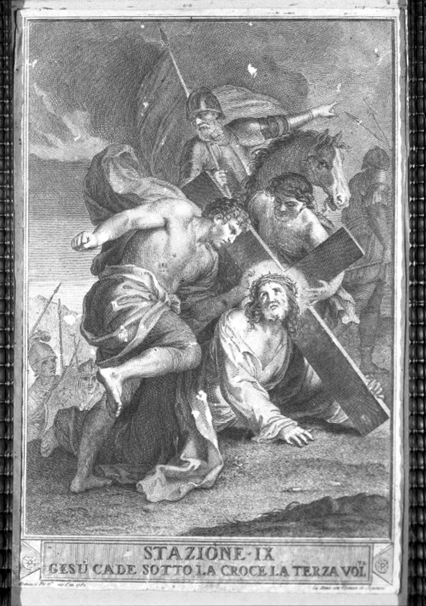 stazione IX: Gesù cade sotto la croce la terza volta (Via Crucis, elemento d'insieme) di Pozzi Francesco (sec. XVIII)